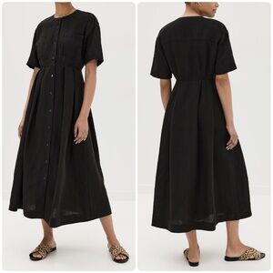 Jenni Kayne Black Button-Front Linen Midi Dress